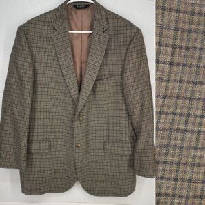 Jos A. Bank 46R | Tailored Fit Brown Check Plaid Wool Silk Linen Sport Coat